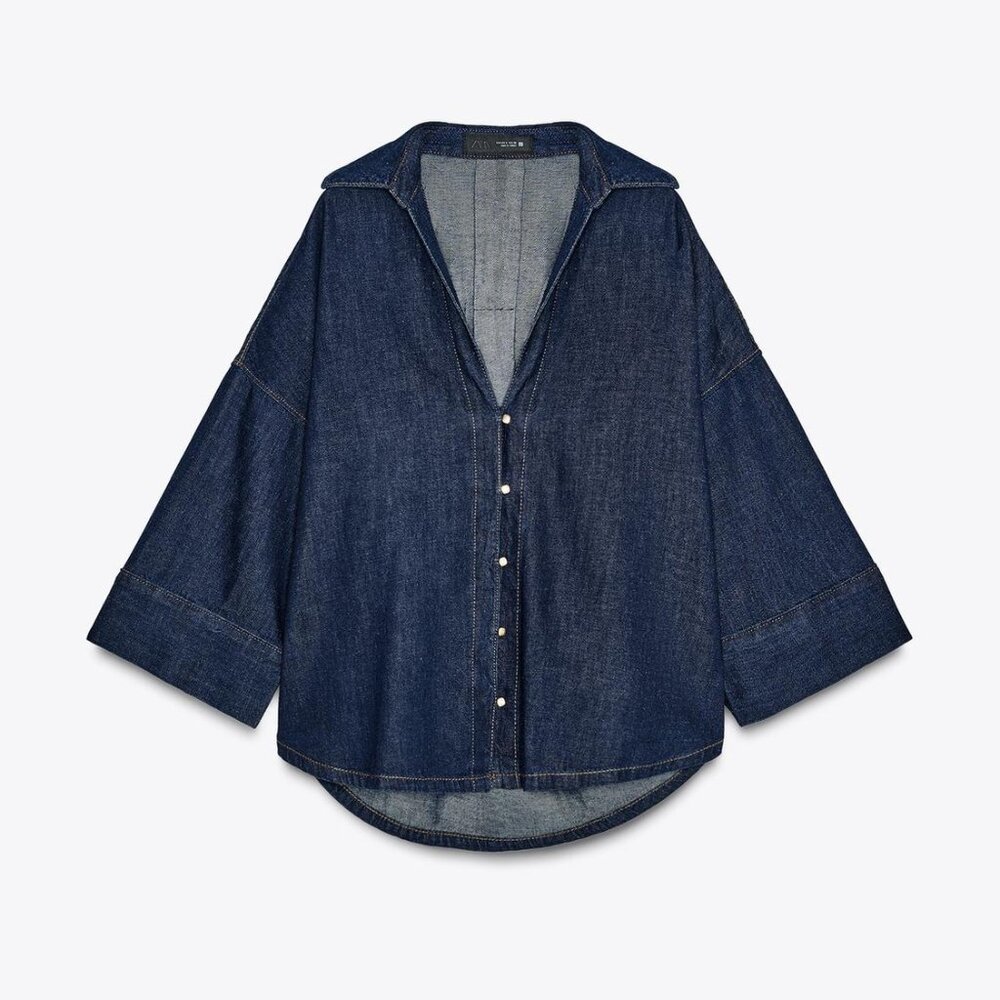 Zara DENIM EFFECT BUTTON-UP SHIRT SMALL NWT